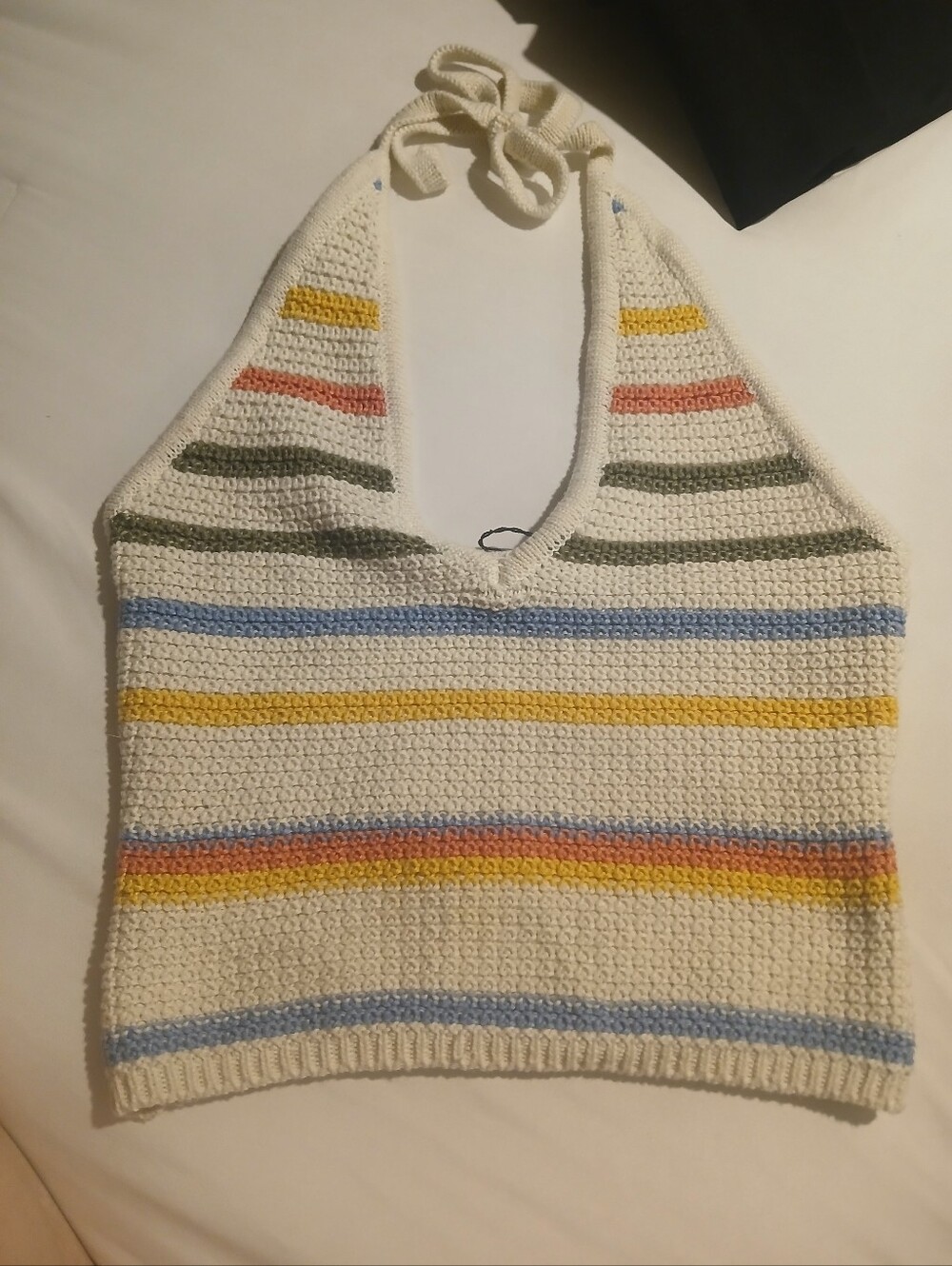 Zara Cream Crochet Halter Top with Multicolor Stripes - Picture 1 of 1